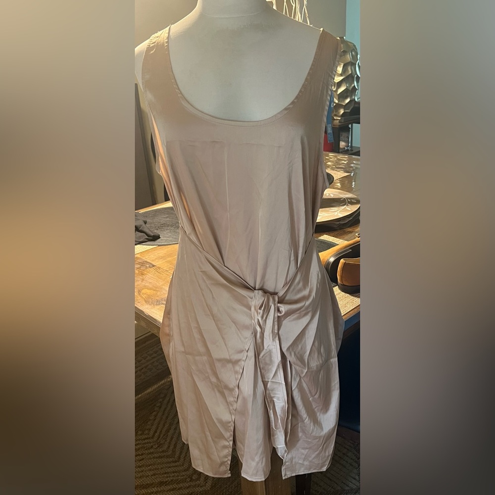 CUPSHE NWT polyester tan dress with self side tie.
